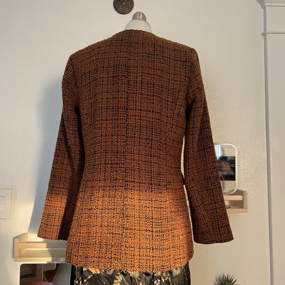 Linea by Louis Dell'Olio Boucle V-Neck Jacket Black/Caramel Size 6 - Picture 2 of 5